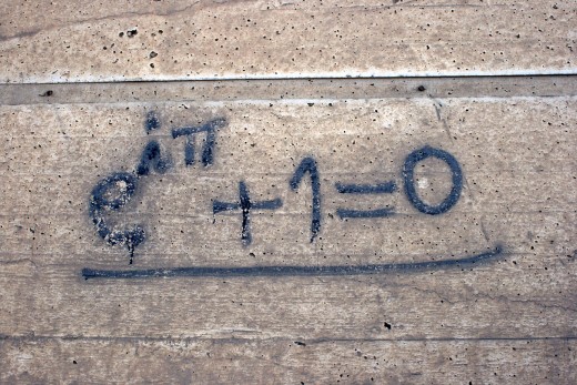 Euler's identity in graffiti format. The identity unifies e, i, pi, 1, and 0 in deceptively simple harmony.