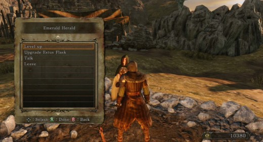 Speak to the Emerald Herald at the Far Fire Bonfire to level up.