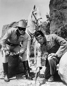 Clayton Moore, Lone Ranger, and Jay Silverhills stars of The Lone Ranger