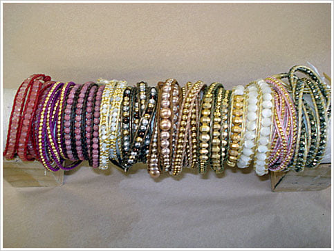 Colorful Presentation of Various Types of Chan Luu Leather Wrap Bracelets from red to white to green and pink