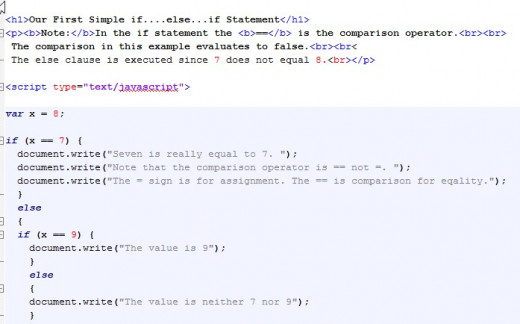 Code for an if...else...if... statement.