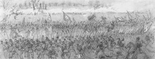 Sketch - Union column of attack surges toward the enemy lines