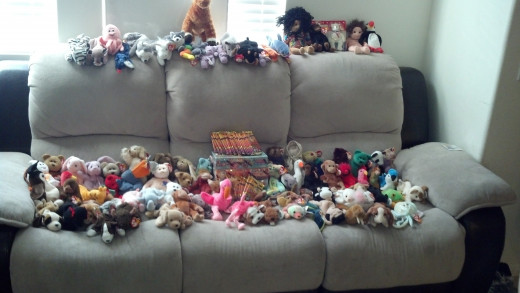 Huge lot of Beanie Babies, bought for about $1 a piece ($70 total). Not the original Beanies, so they don't sell well on E-Bay