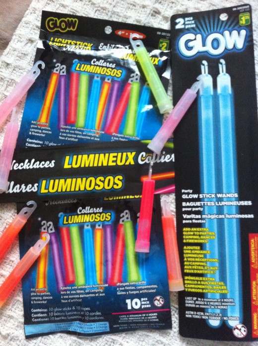 Glowsticks are a great way to provide light for Earth Hour activities with your kids. They're readily available at most dollar stores and cheap (I purchased 25 glowsticks for under $5.00) and a safe alternative to candles.
