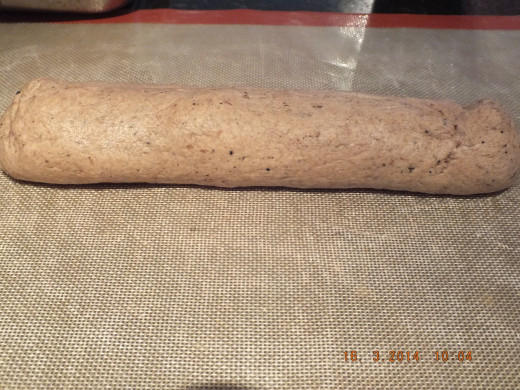 Roll out the dough you are using like a long log, maybe three inches in diameter.