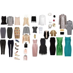 A sample wardrobe for the Bombshell, featuring casual and evening looks!