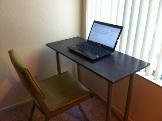My desk, which sometimes alternates between the pool, the couch, the kitchen table, my bed, my place of gainful employment, or a coffee shop.