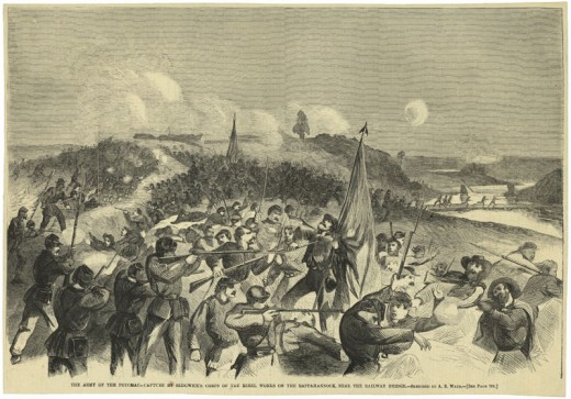 Sketch - a night attack upon Rappahanock Station in 1863