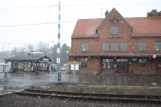 The historic train station in Kiruna, Sweden.
