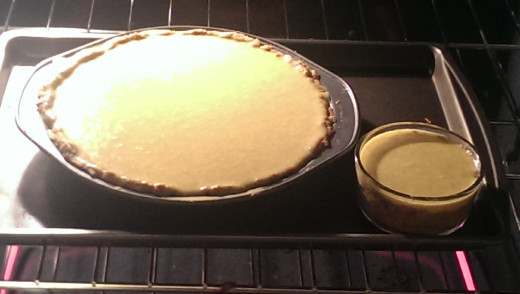 here it is baking - I had a little extra so I made a mini pie in a pyrex dish!