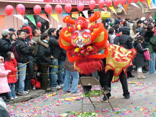 Chinese New Year celebration in Chinatown, Sunset Park, South Brooklyn.