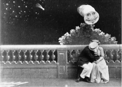 A stage tableau: Love By the Light Of the Moon.  This is a scene from a Thomas Edison silent film, directed by Edwin Porter.