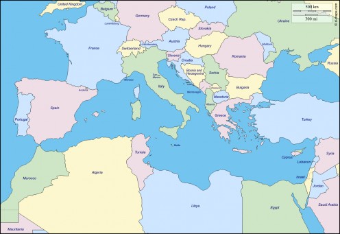 Map of countries surrounding the Mediterranean sea
