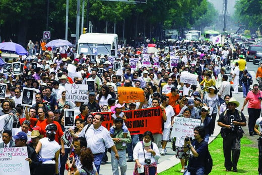 Journalists protest the increase in drug cartel violence in Mexico.