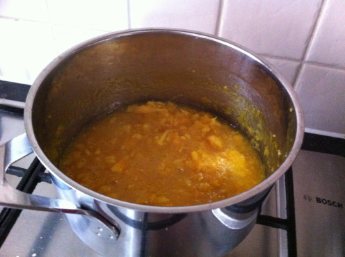Marmalade cooking  - watch it doesn't stick and beware it spatters when cooking.