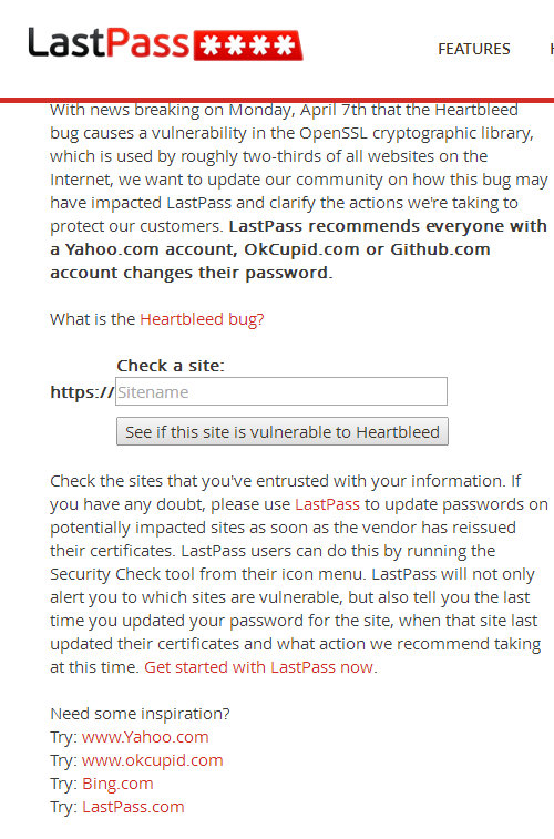 Enter the URL in the box, click SEE IF THIS SITE IS VULNERABLE, and it will give you last update time. DO NOT CLICK ANYTHING ELSE. The site has a checker they charge for you to DOWNLOAD for monitoring. Just use the free part.