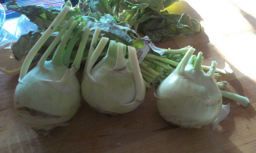 Green Kohlrabi getting prepped for cooking