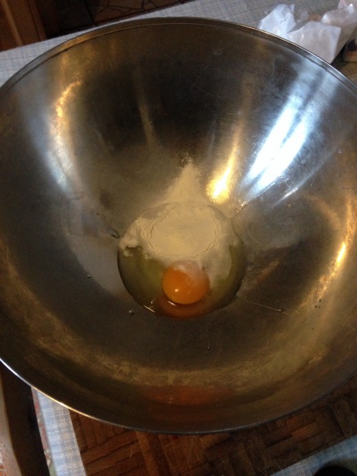 Add the eggs and baking powder