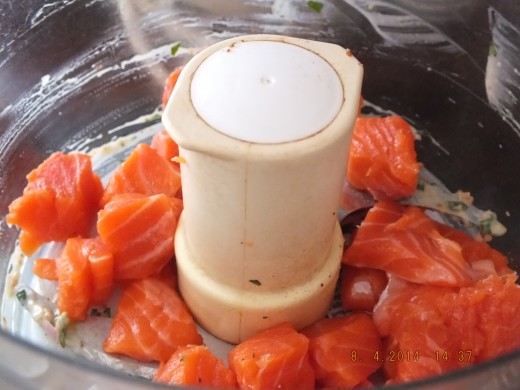 I like to slightly freeze my fresh fish for two reasons before I start the recipe. The first reason is it makes it super fast and easy to cut and the second it keeps you from overprocessing it in the food processor. 