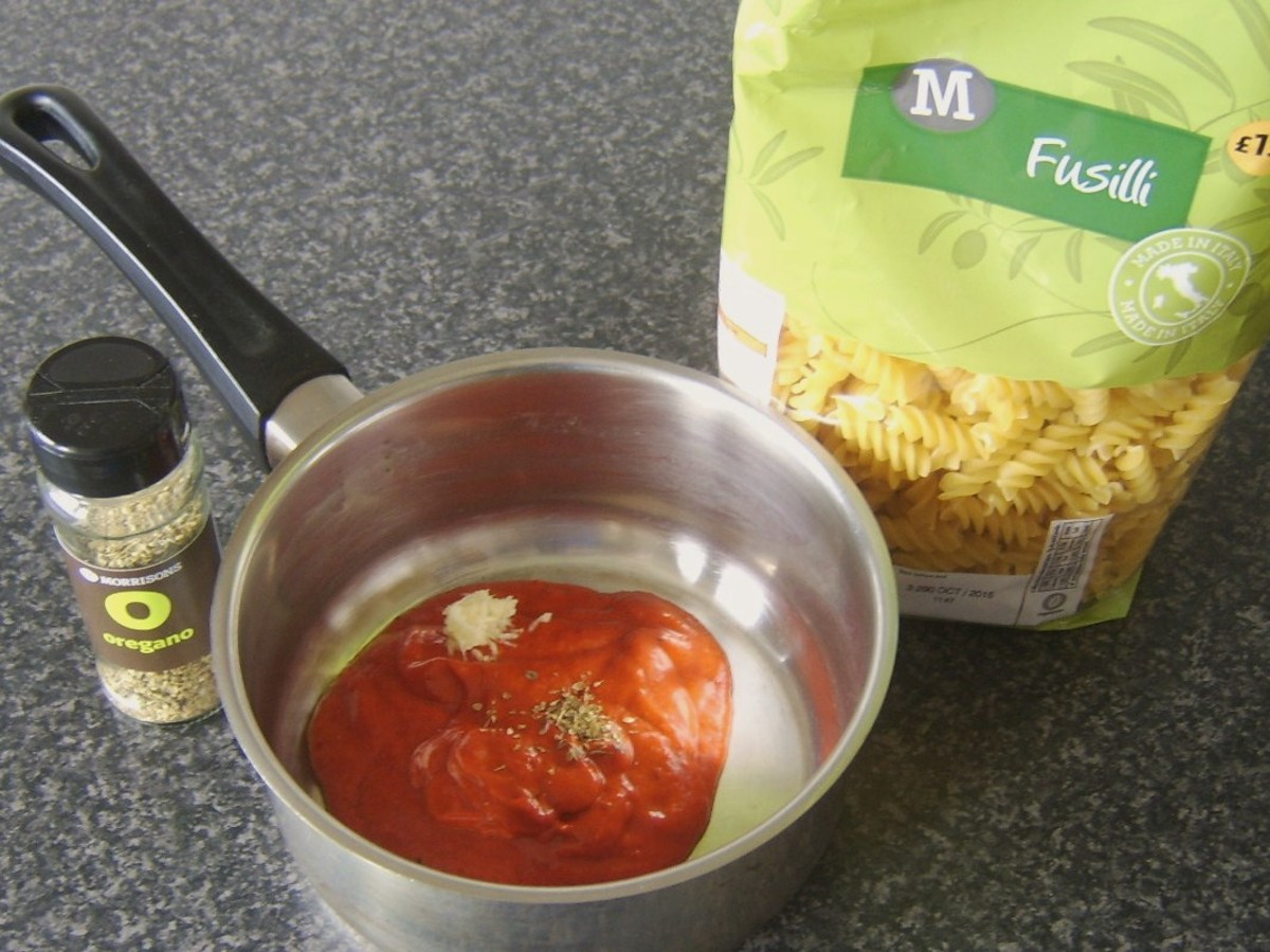 Fusilli pasta with sweet pepper and tomato sauce ingredients