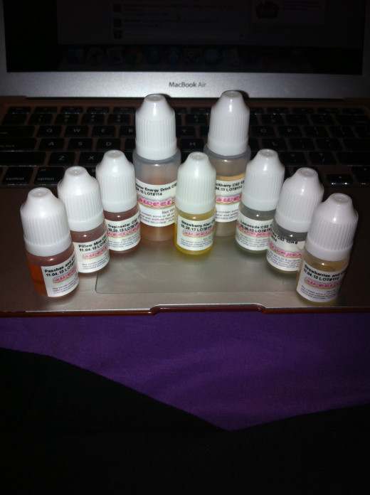 Various bottles of e-liquid