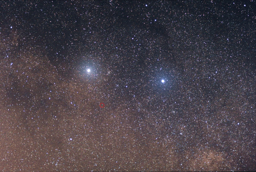 Alpha Centauri, Beta Centauri and Proxima Centauri (circled)