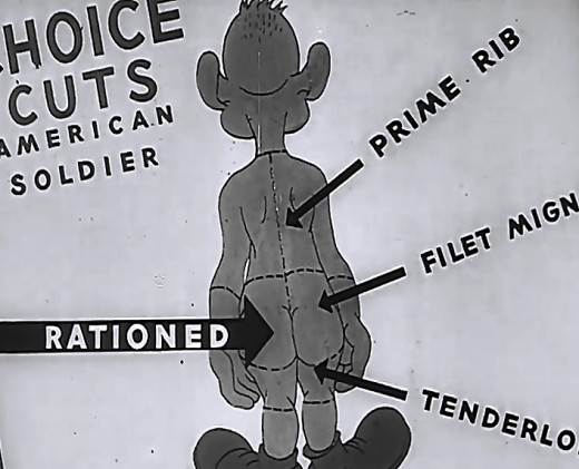 [Choice Cuts American Soldier. Prime Rib. Filet Mignon. Tenderloin. RATIONED.]