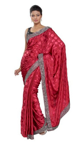 Red and Black jacquard crepe saree with an intricately designed border