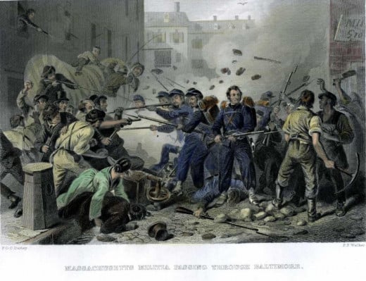 Painting - 6th MA militia battle a rebellious mob in Baltimore, MD