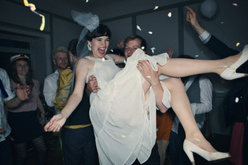 What fun to get tipsy and pick up your bride like she is a rag doll.