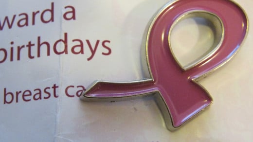 Pink Breast Cancer Ribbon Pin I was given at the American Cancer Society's "Making Strides Against Breast Cancer" event.