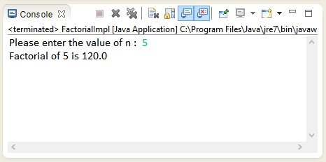 Output of Java program to calculate factorial of a number. Output of Java program to calculate factorial of a number.