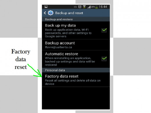 Tap the "Factory data reset" option to format Samsung Galaxy S3