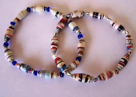 These paper beads were made of strips I cut from magazine pages so required no added color - coated with clear nail varnish for durability