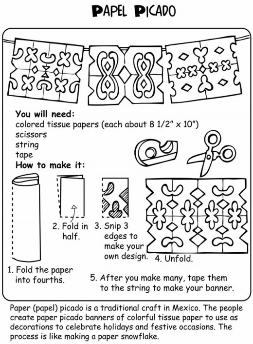 Step-by-step pictorial guide to make Papel Picado for Cinco De Mayo.