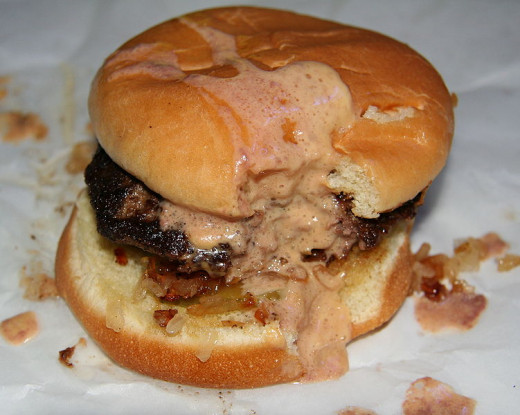 Here we have what is known as a Jucy Lucy. The Cheese is inside the burger. When you bite into the burger you discover the cheese. 