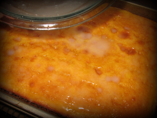 11. When the cake is almost cooled, pour the glaze on top. 