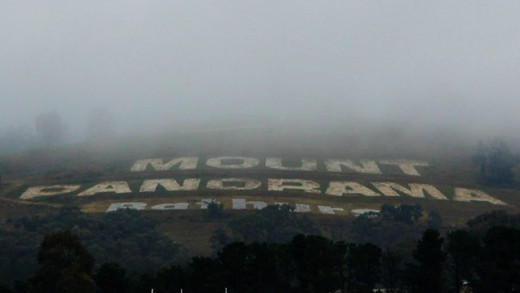 Rain-soaked Mount Panorama racing circuit on October 6, 2011 during the first practice session of the Bathurst 1000 Race.