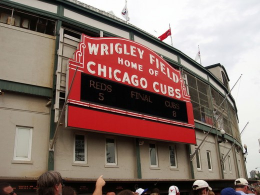 Sign outside Wrigley Field ballpark