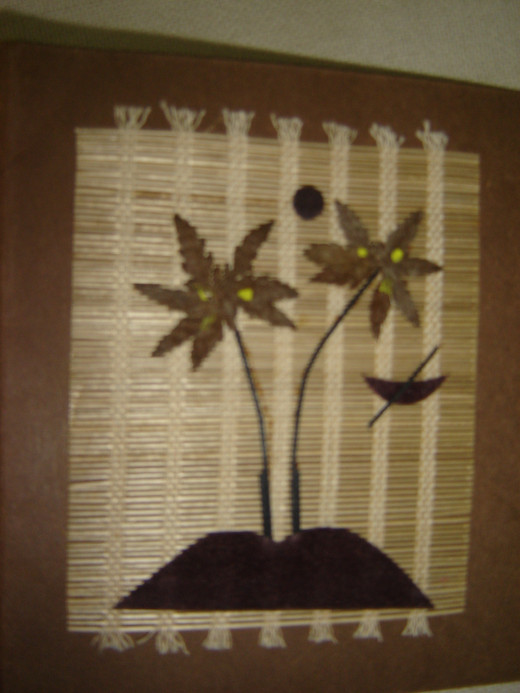 Card using dry leaves, mat piece, etc