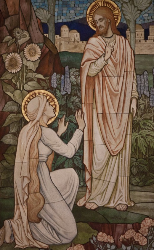 Mary Magdalene kneeling before Jesus Christ. Some people have interpreted the newly discovered papyrus fragment to indicate the two were married.  
