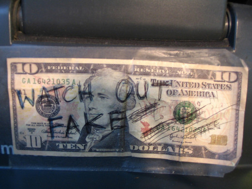 Counterfeit $10 bill.