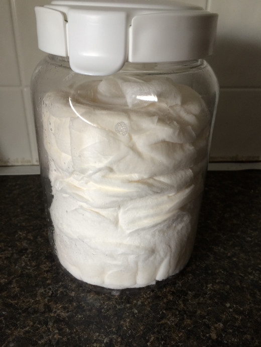 DIY Homemade Baby Wipes in airtight SnapWare container. Final product.