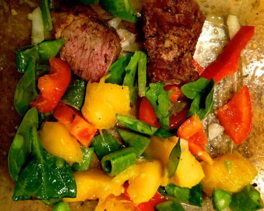 The flavors of lean steak and sweet mango compliment each other beautifully.