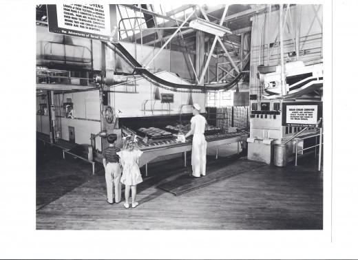Historical photo inside of the Helms Bakeries.