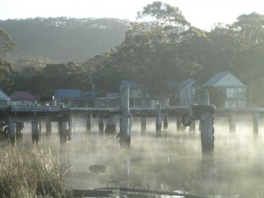 Ghostly docks on Macquarie Harbour