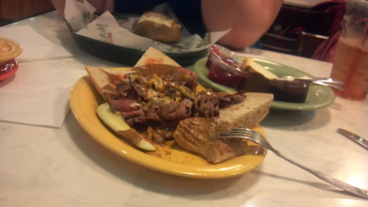 My meal of meat, gravy, and bread A.K.A. 'The Big Nasty'