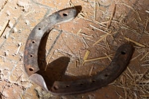 Rusty Horseshoe amongst straw on an old stable floor