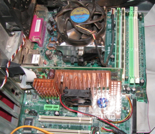 The noise seemed to be coming from the clear fan under the back of the video card... The one located on the North Bridge heatsink. The noise seemed to be coming from the clear fan under the back of the video card... The one located on the North Bridge heatsink.