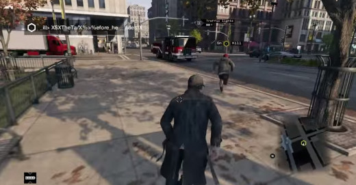 Aiden pursues a Fixer he has IDed during the Backseat Driver mission of Watch_Dogs.